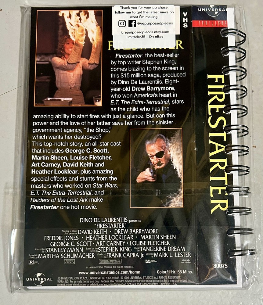 Handmade Repurposed Notebook Made From VHS Tape Cover Firestarter