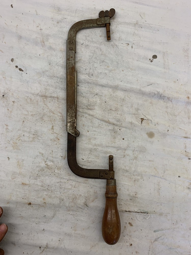 Vintage Adjustable IMCO Hacksaw Frame With Round Wood Handle - FRAME ONLY