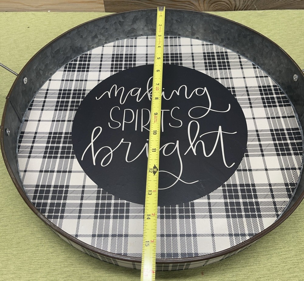Christmas Decor Plaid “Making Spirits Bright” Rustic 15 1/2” Tray