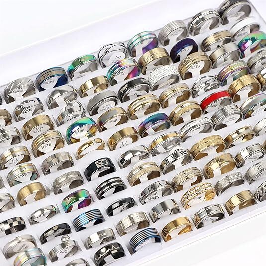 100X Bulk Lot Mixed Stainless Steel Rings Men's women's Fashion Ring Wholesale .