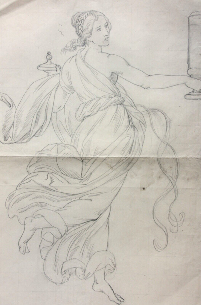 Female Allegory, Dancer, Classicist Drawing Squared 19th century