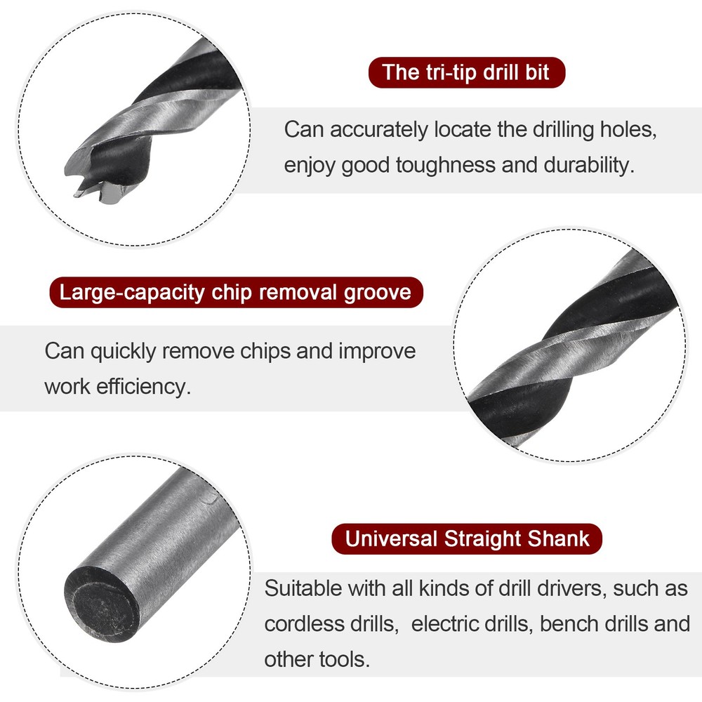 5pcs Brad Point Drill Bits 6mm Precise Cutting with Brad Point Tip for Woods