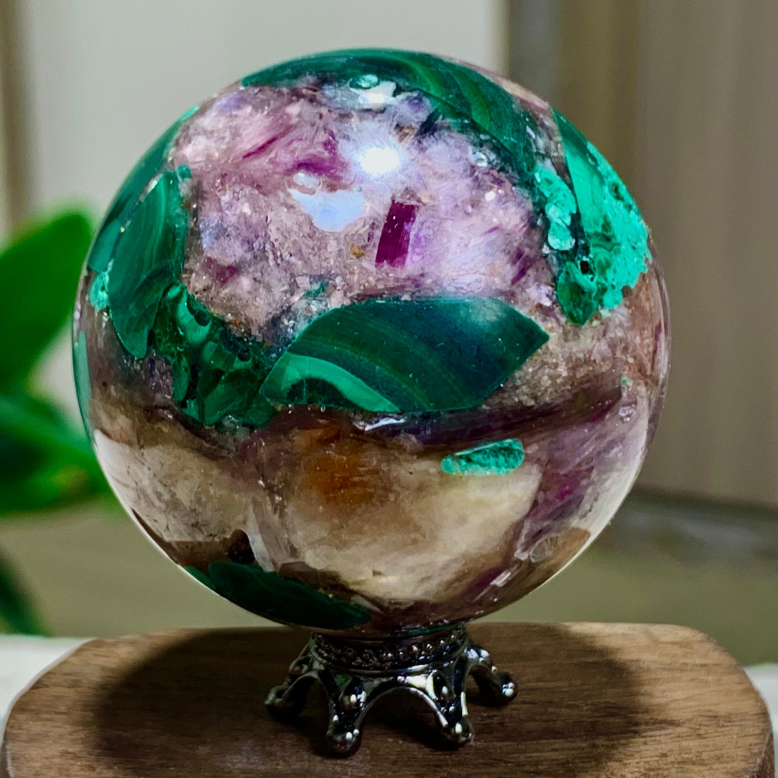 95G Newly discovered rare malachite purple mica symbiotic sphere restoration