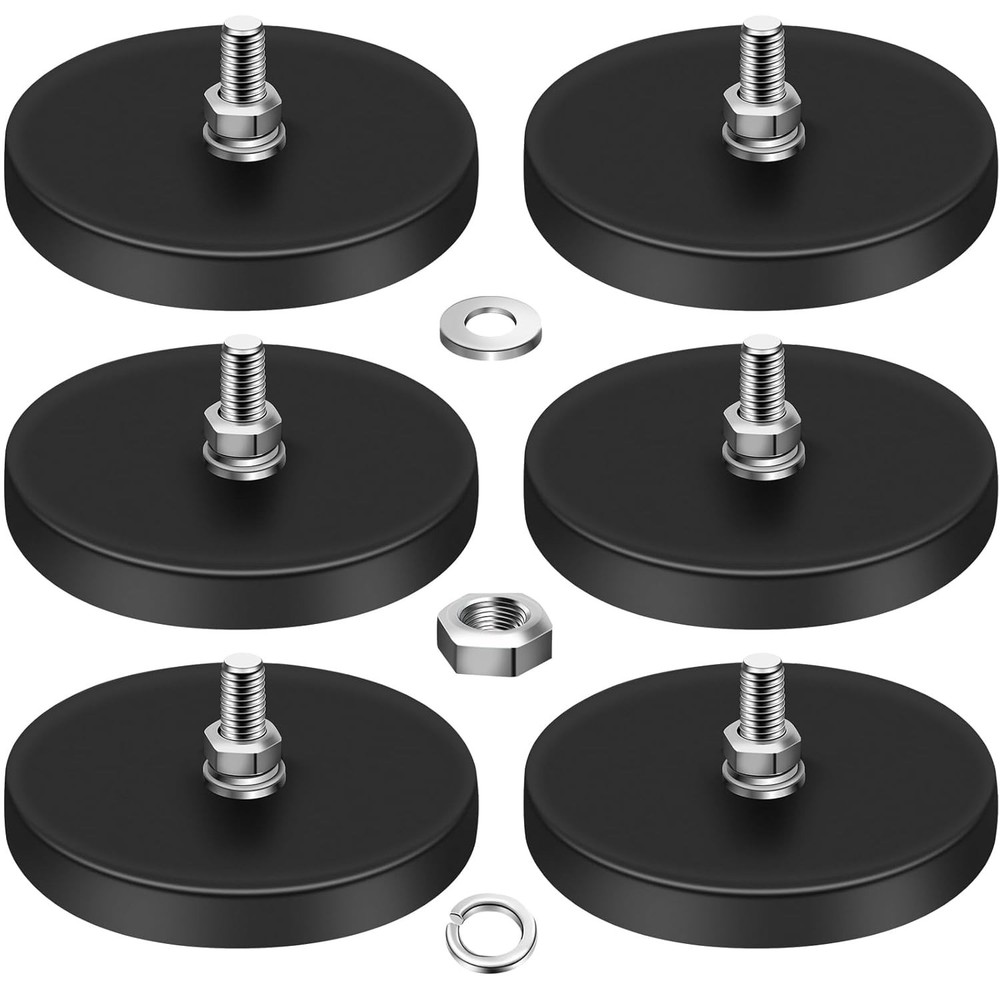 Rubber Coated Magnets, 2.6 Inch, 65LBS Pull Force, M6 Studs
