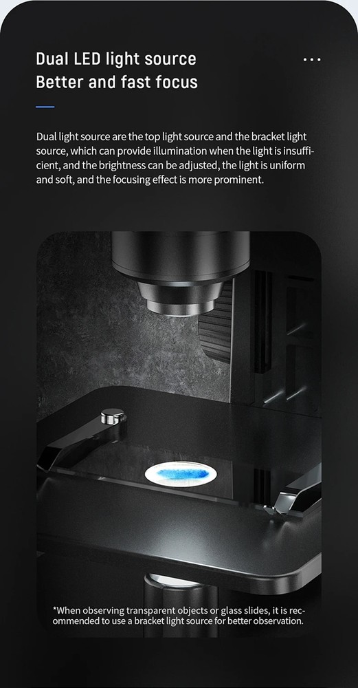 2000X Dual Lens WiFi Digital Microscope 10 LED Support Android IOS USB Computer