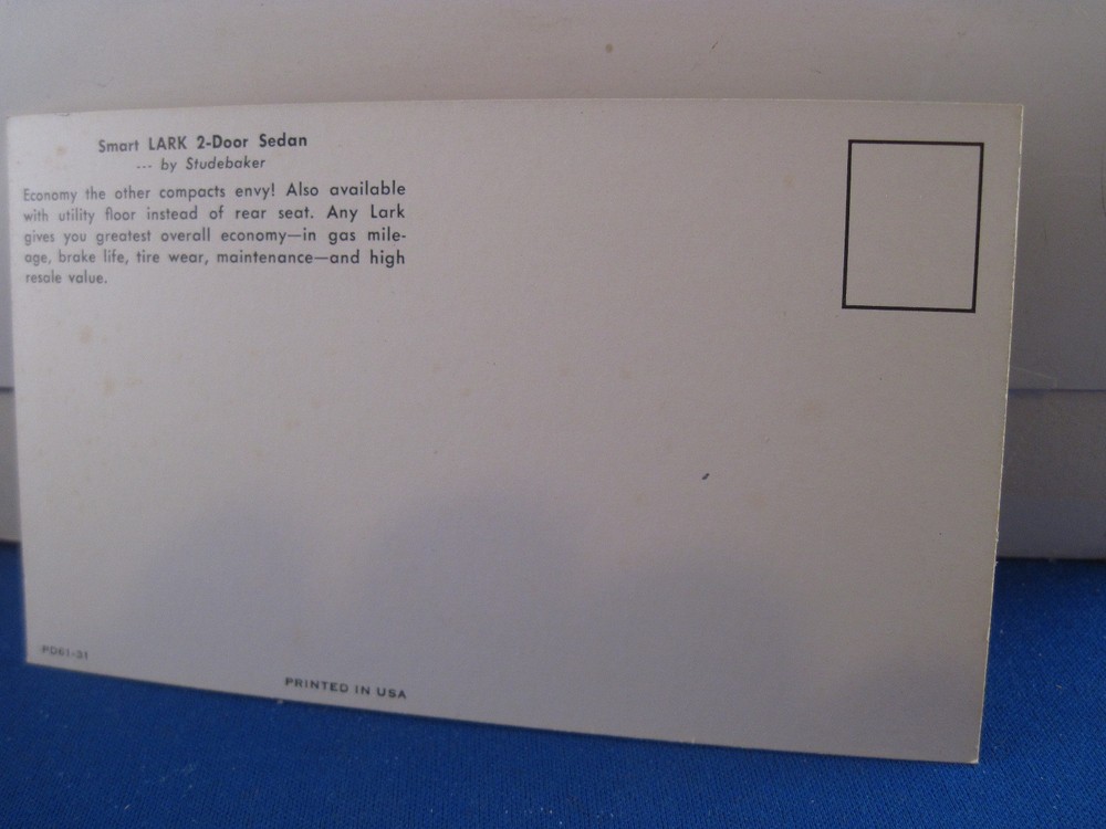 Studebaker 1961 lark 2 dr mint postcard ***