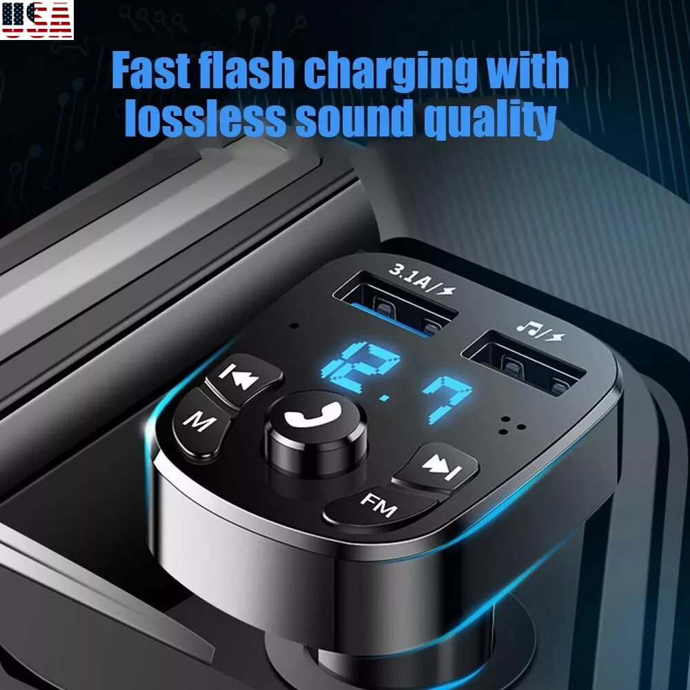 Bluetooth 5.0 Car Wireless FM Transmitter Adapter 2USB PD Charger Hands-Free Lot