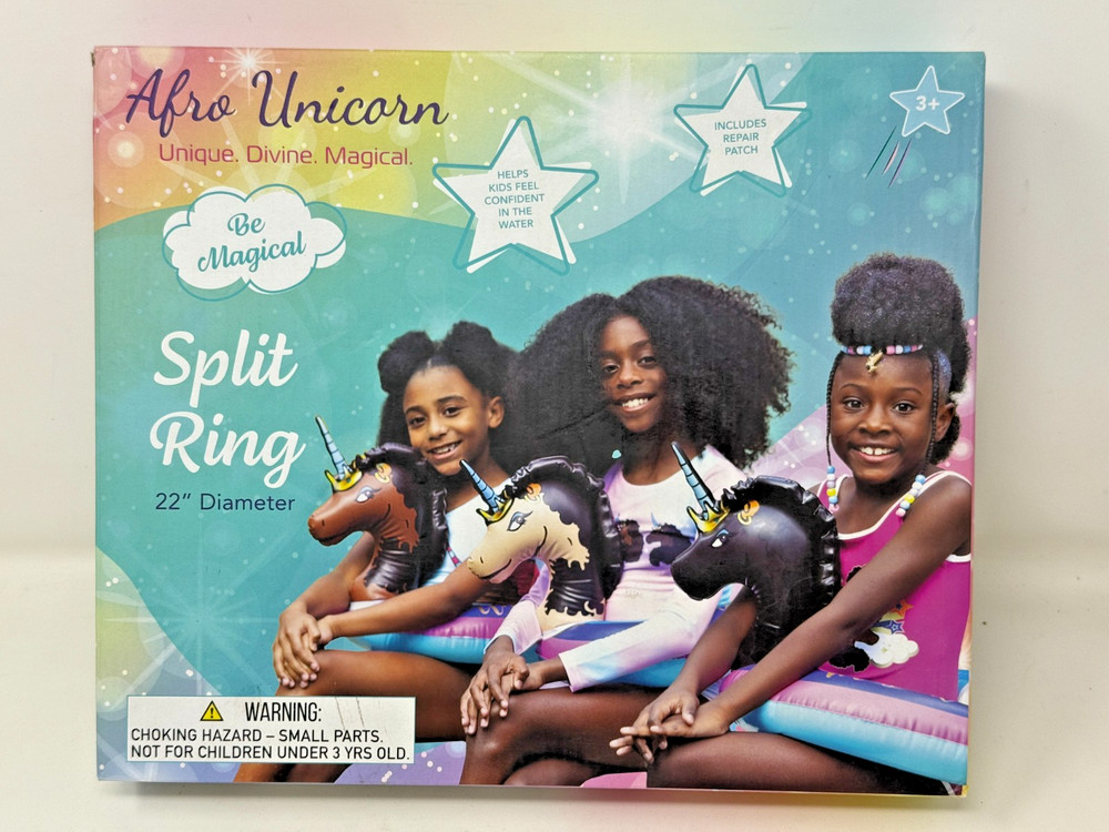Afro Unicorn 22" Diameter Split Ring Swimming Pool Float Durable PVC Inflatable