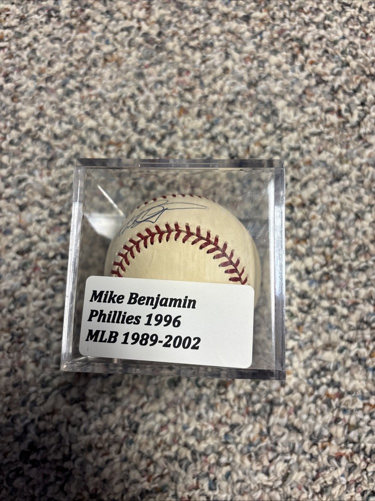 Mike Benjamin Autographed Baseball With Case, Phillies