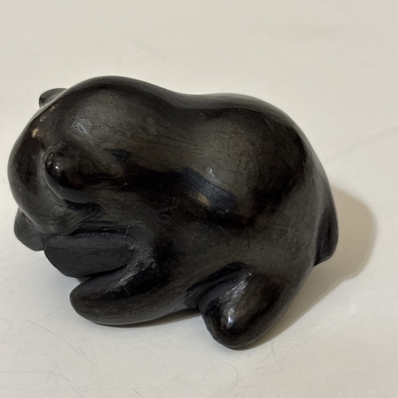 Santa Clara Pueblo Bear with Fish Black Pottery By Dorothy & Paul Gutierrez Art