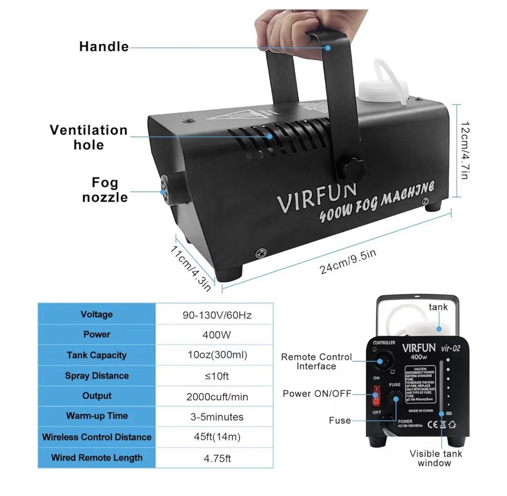 Fog Machine, Smoke Machine with Wireless&Wired Remote Control,400W