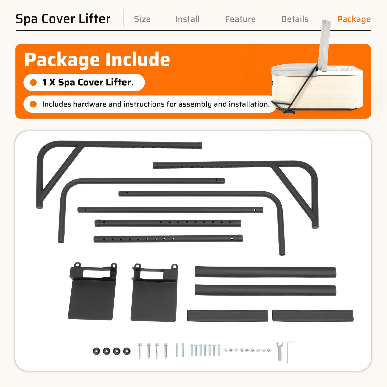 Hot Tub Cover Lifter Spa Cover Lifter Under Mount Removal System H42-60" L72-97"