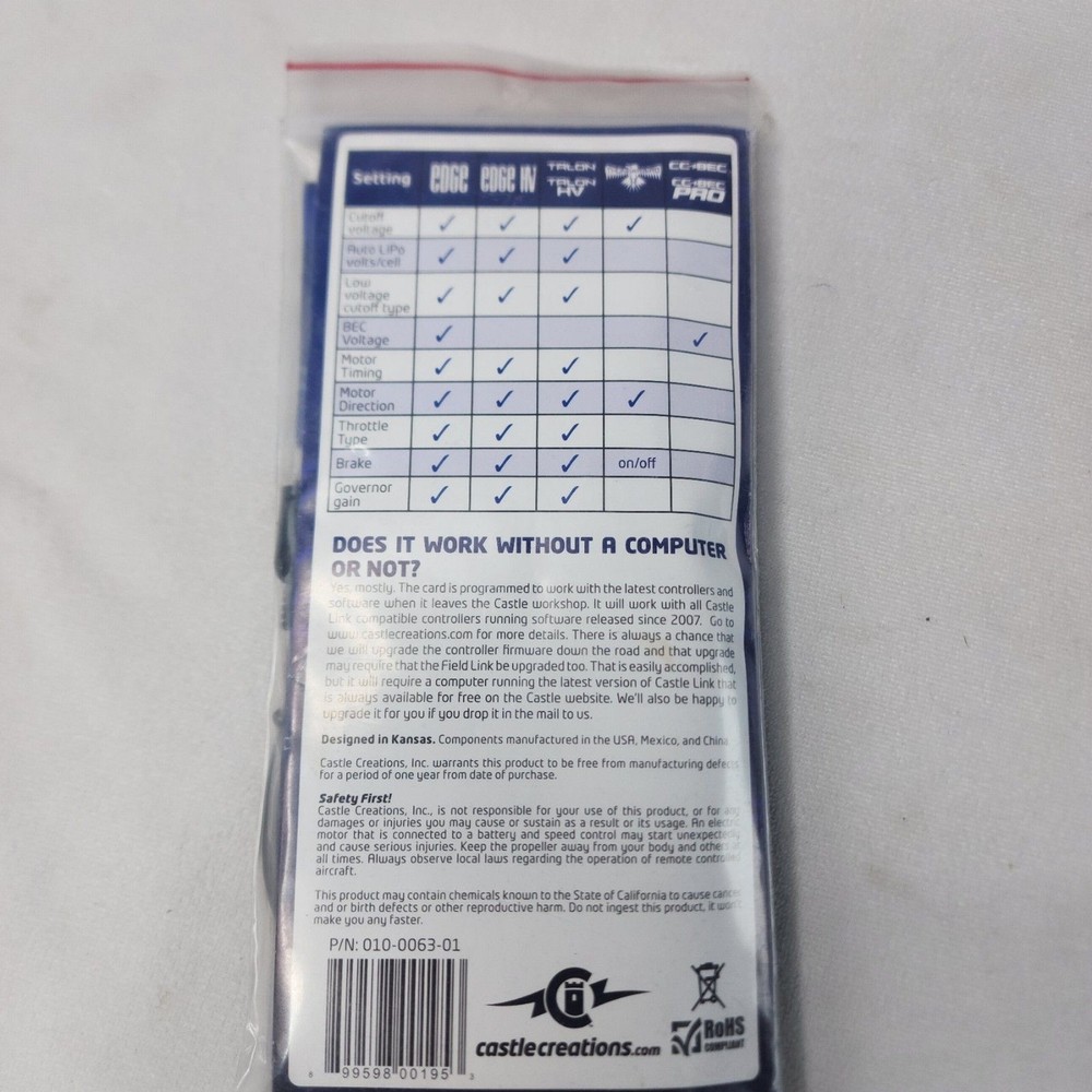 Castle Creations Field Link Portable Programmer Card Air Controllers NEW