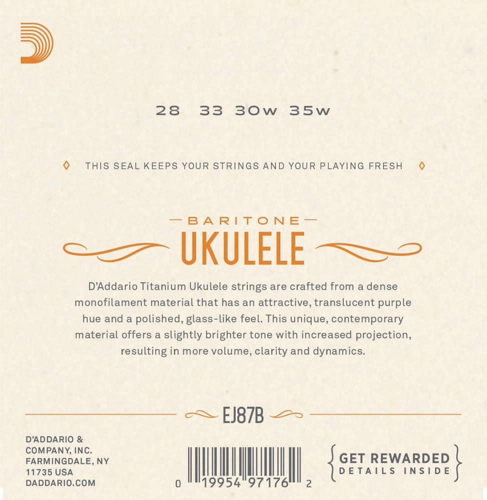 D'Addario EJ87B Titanium Ukulele Strings Baritone