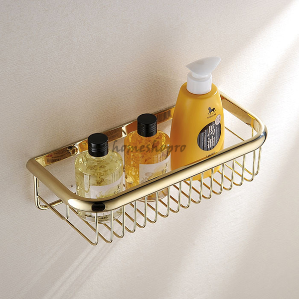 Solid Brass Gold Wall Mounted Bathroom Shower Caddy Shelf Storage Basket Holder