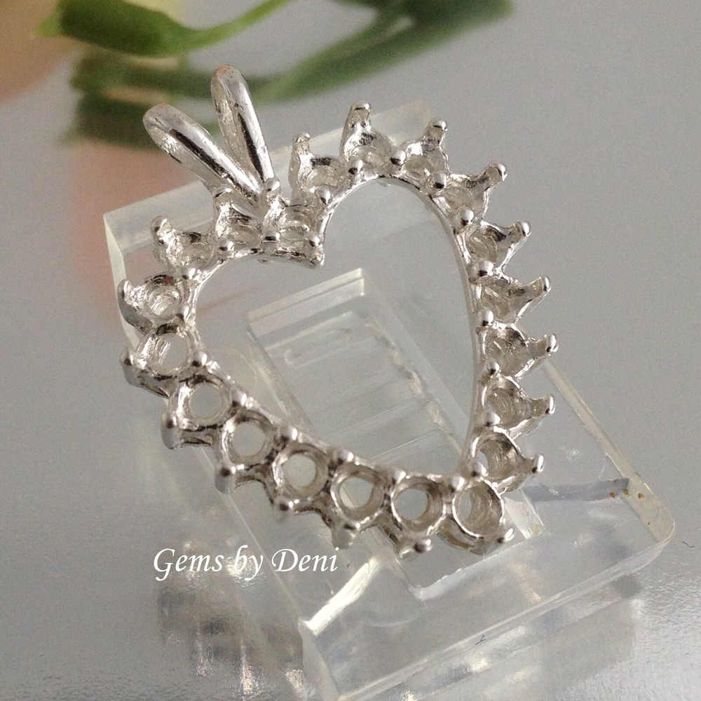 Cluster Heart Pre-Notched Solid Silver Pendant Setting