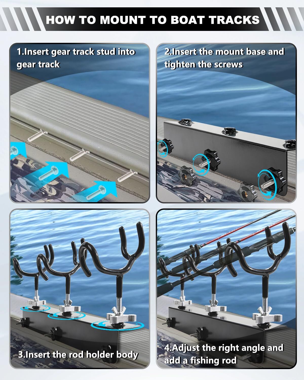 Boat Track System Rod Holder with Power Lock and Track Adapter