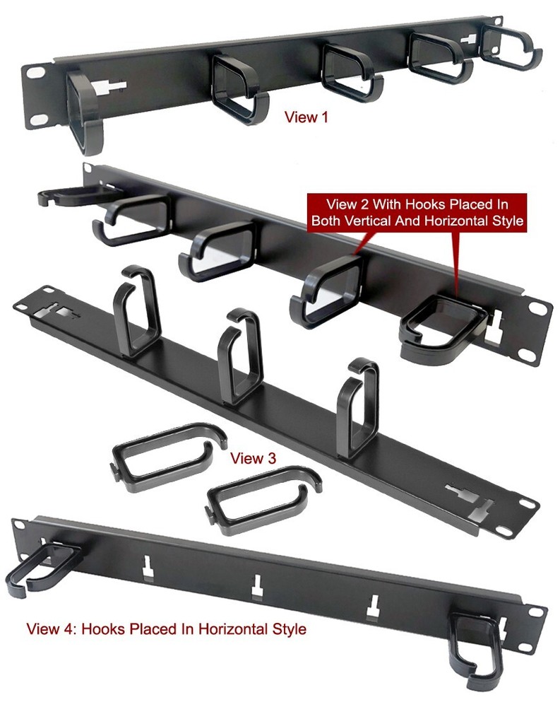 1U Rack Cable Organizer with Movable Hooks – Network Cabinet Accessory