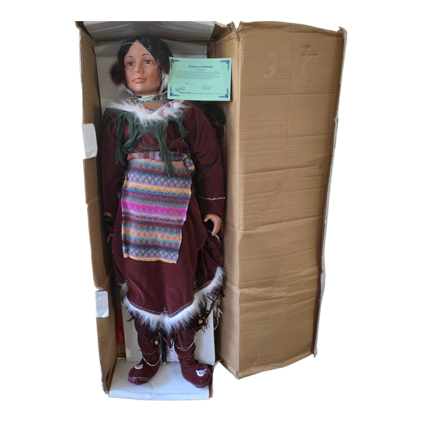 Vintage Duck House Heirloom Native American Doll “Sokanon” 48” Life Size w/ Box