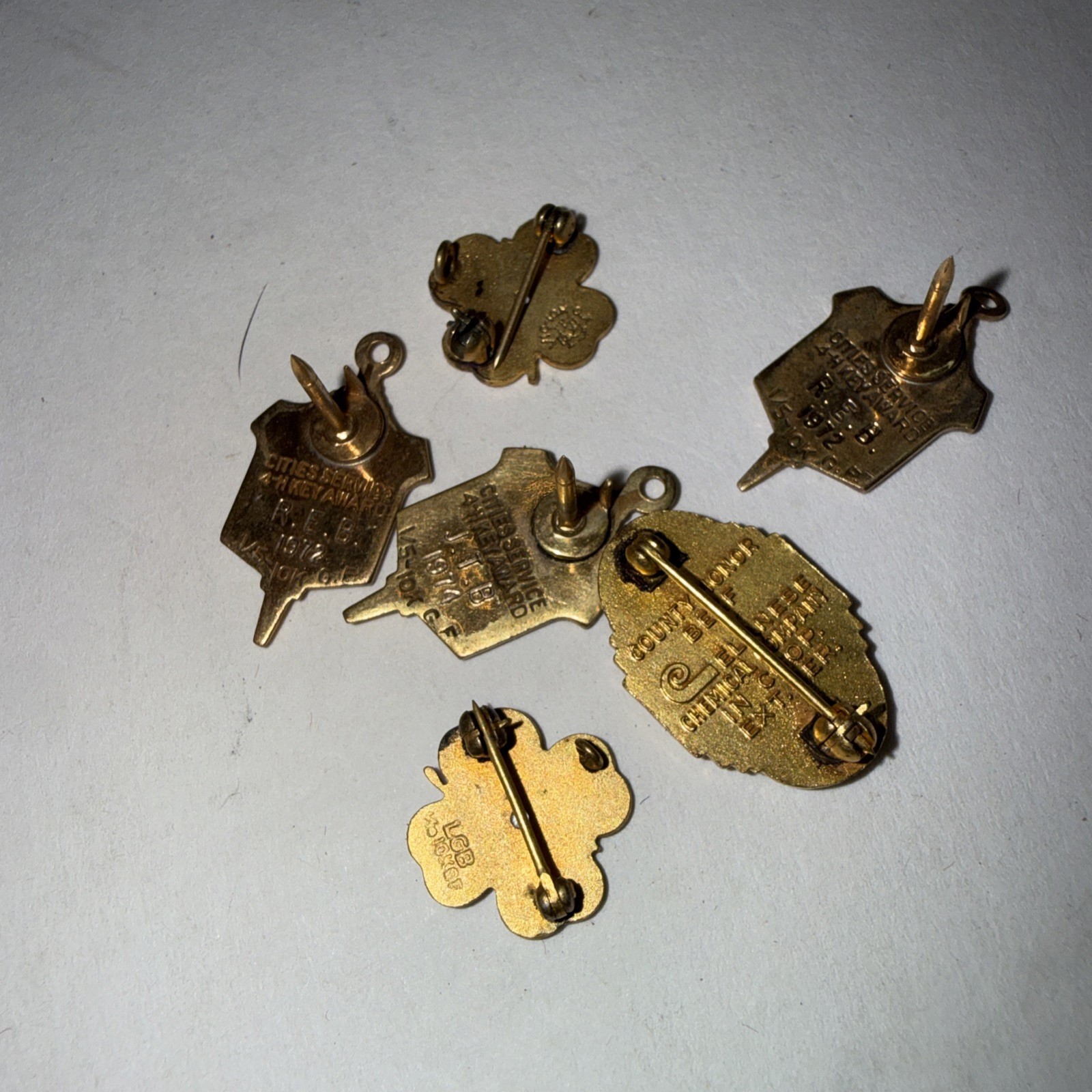 Vintage 4-H Club Pins Lot Of 6 HTF Gold Filled Pins 1-20th 10k