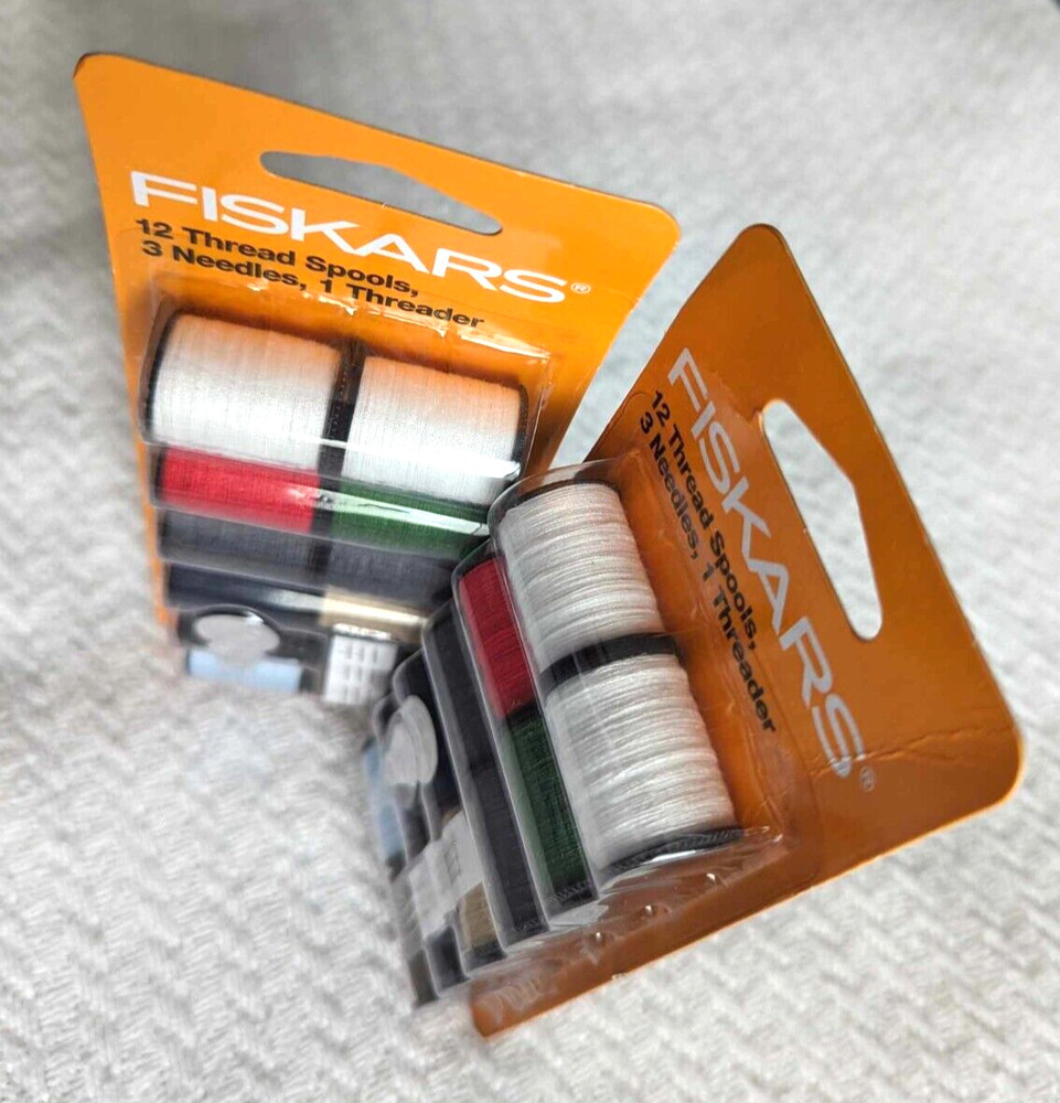Fiskars 12 Thread Spools, 3 Needles, 1 Threader (2 Packs)