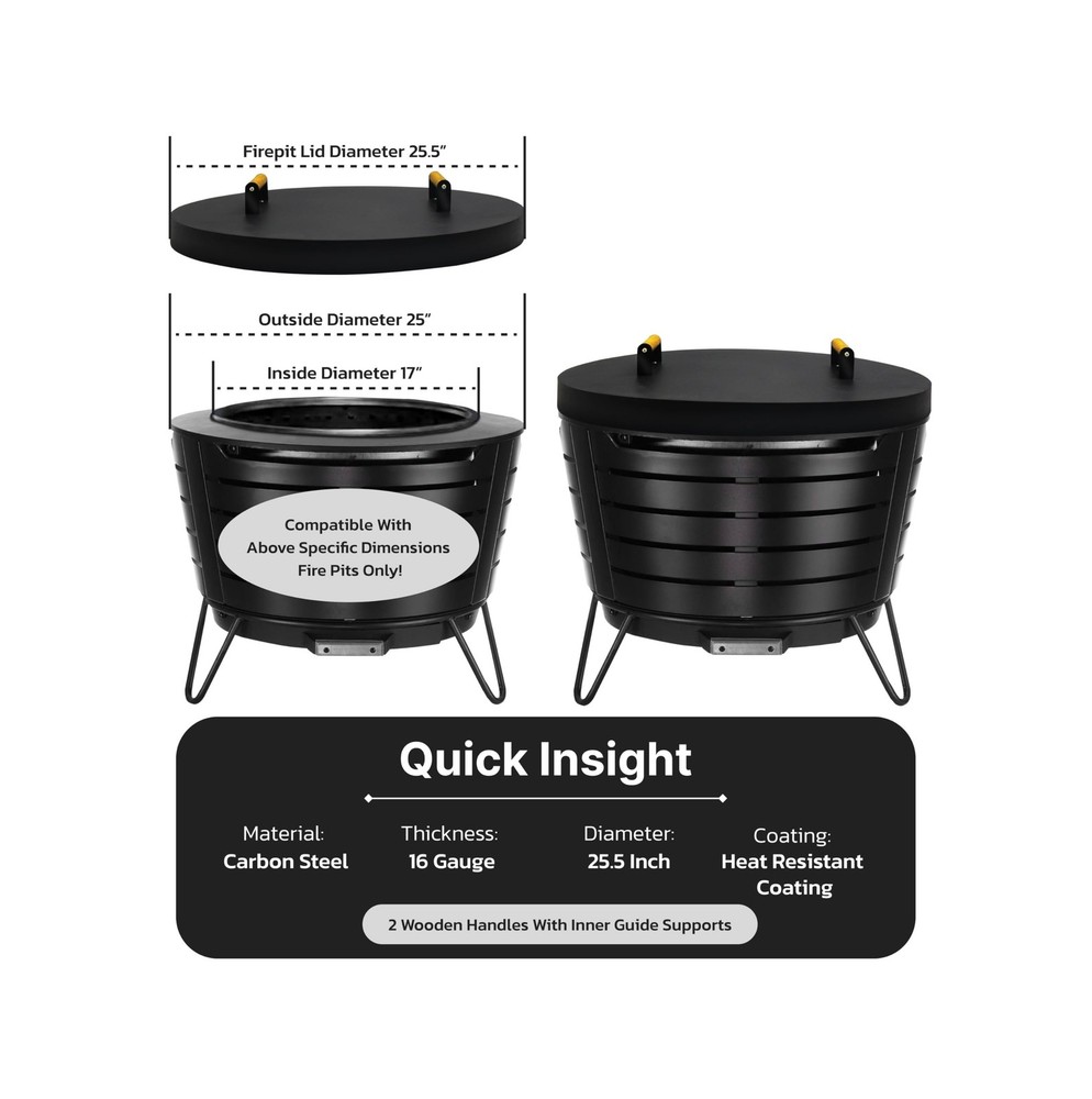 FEBTECH Firepit Lid Round 25.5 inch Compatible for 25" Smokeless Fire Pit - 1...