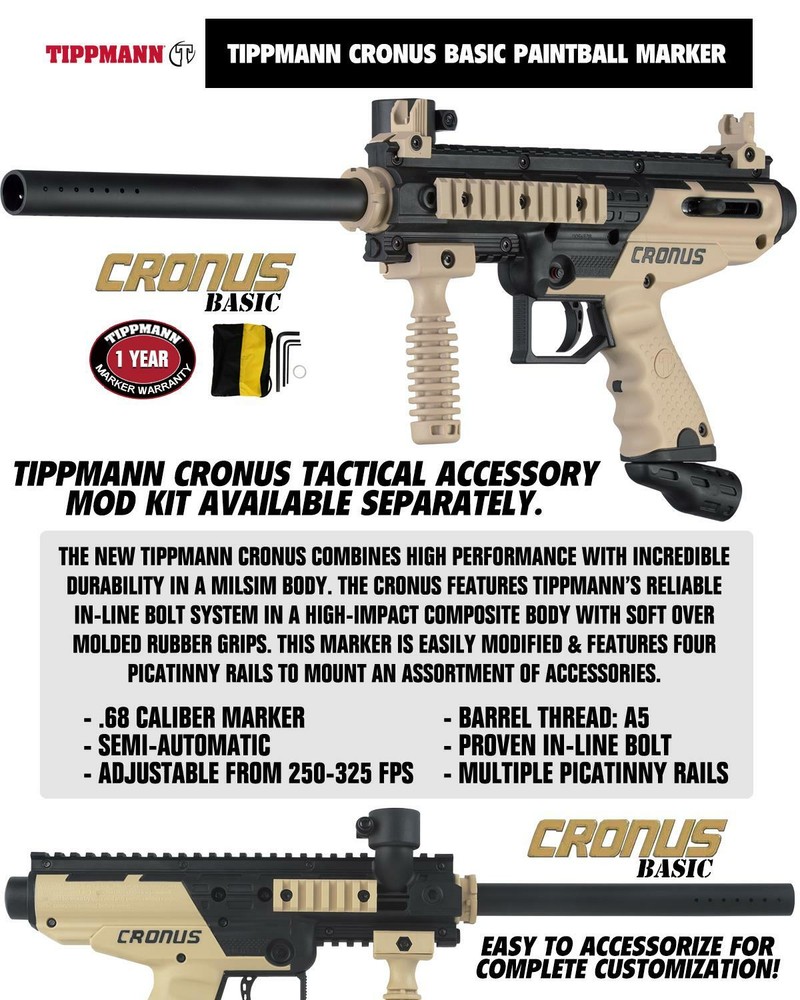 Maddog Tippmann Cronus Basic Red Dot HPA Paintball Gun Package - Black / Tan