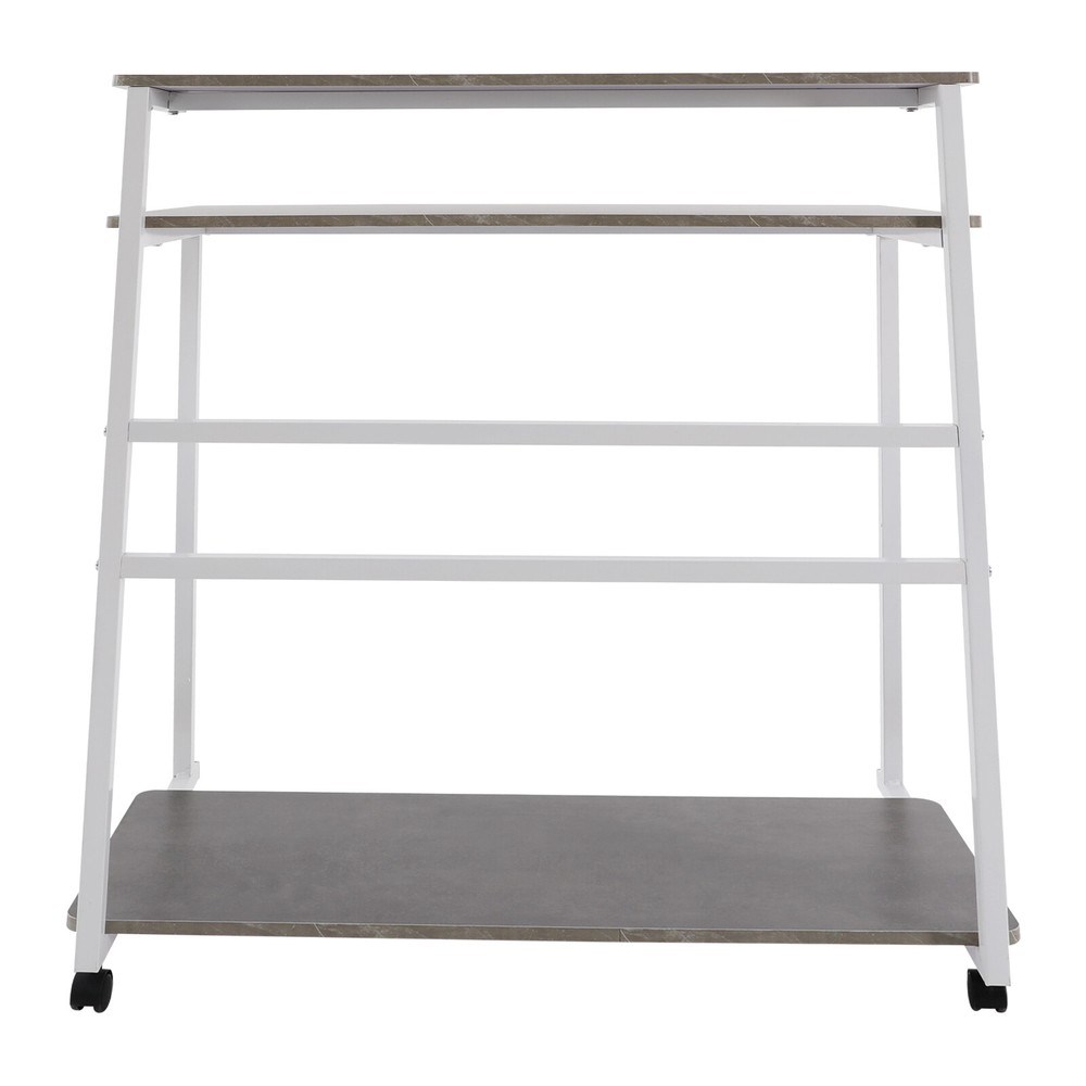 3-tier Computer Desk, Home Office Desk, Rolling Computer Desk, White, Grey