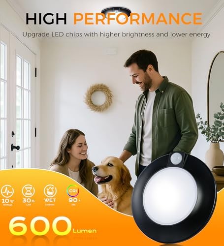 [2 Pack] Motion Sensor Ceiling Light Indoor,120V CRI90 10W Black | 2 Pack