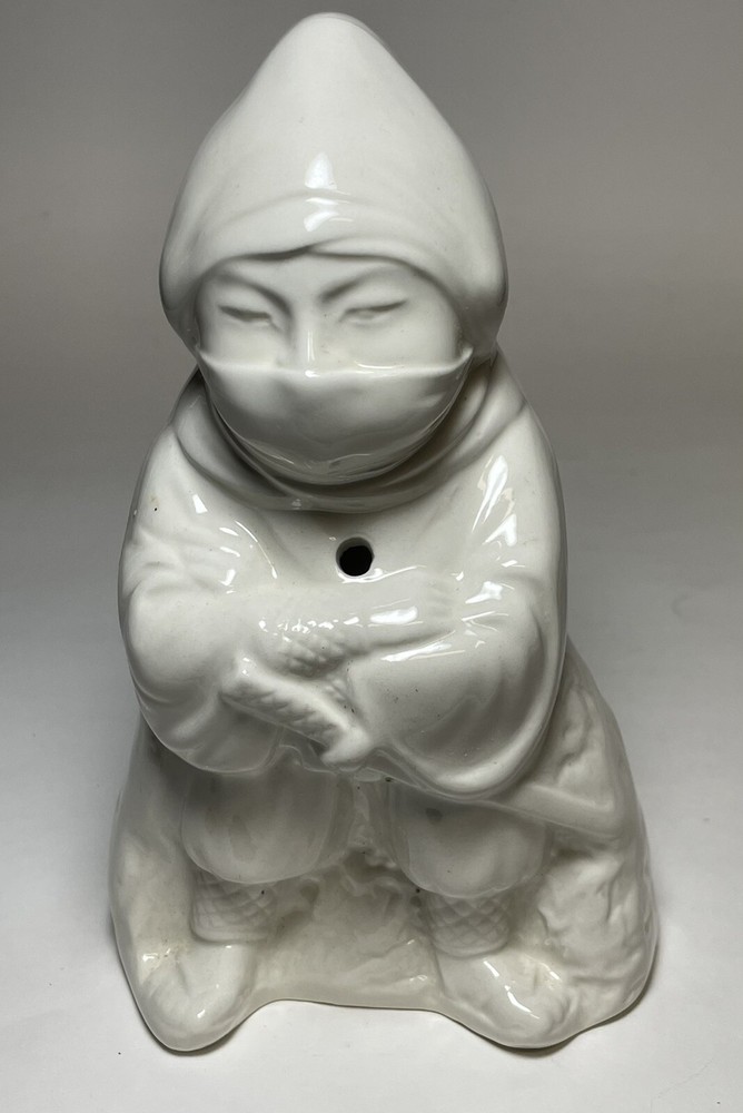Vintage Ninja Ceramic Incense Burner White 8”