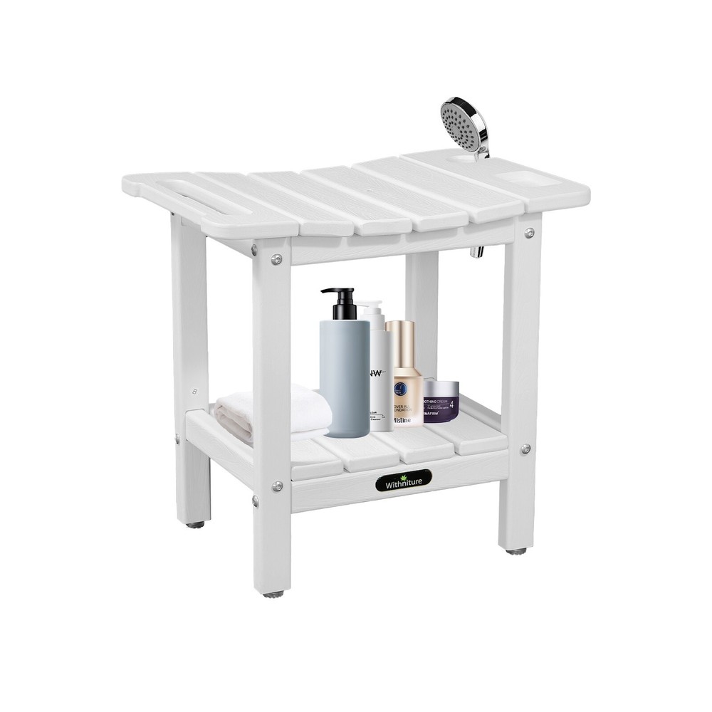 HDPE Shower Bench Stool with Space Saving Storage Shelf