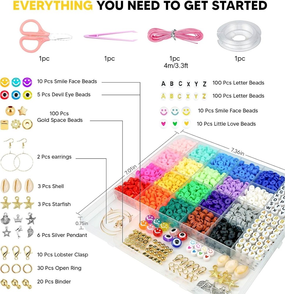 Dowsabel Clay Beads Bracelet Making Kit for Beginner, 5000pcs, Multicolor