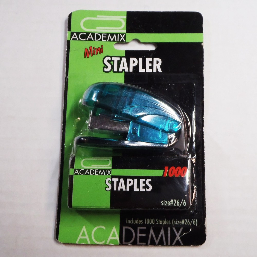 ACADEMIX Translucent Blue Mini Push-Button Stapler size 26/6 with 1,000 Staples