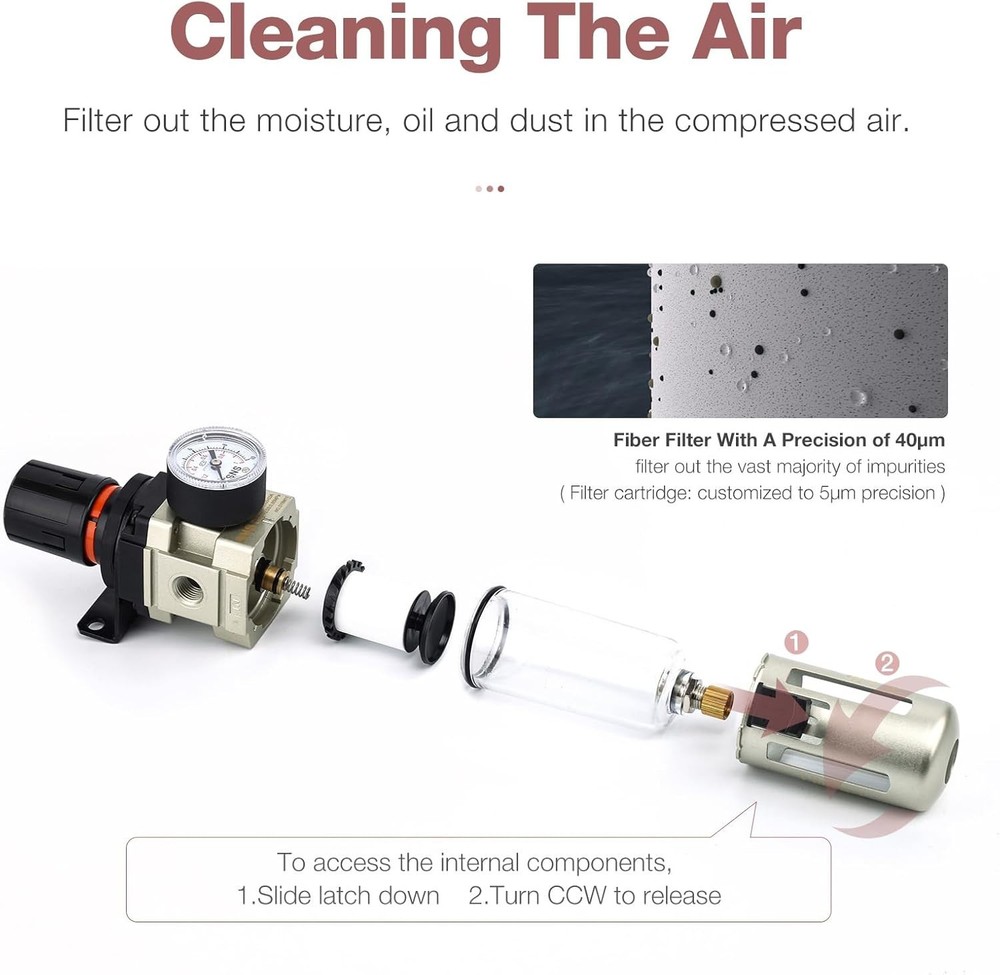 Compressed Air Regulator Piggyback with Poly Bowl
