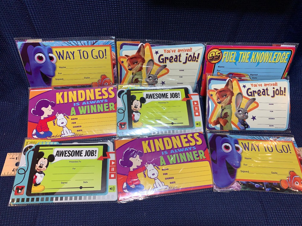 9 Pkgs Teacher Recognition Awards - New - 100+ Total Nemo Mickey Mouse Peanuts