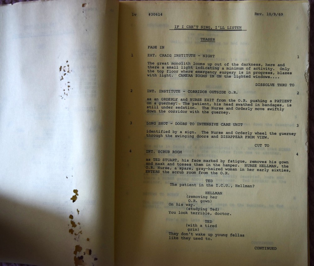 1969 The Bold Ones ( The New Doctors) Original Revised Screenplay Script