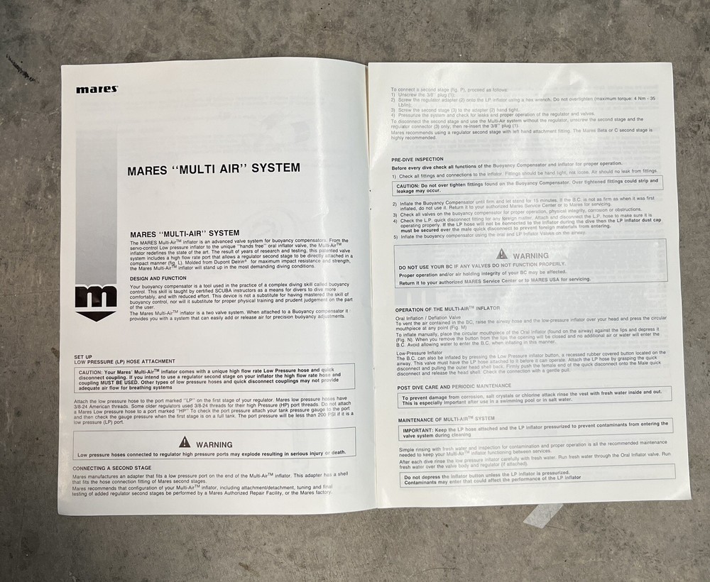 Mares Multi-Air BC Inflator Octopus With Instructions