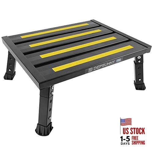 Adjustable Height Aluminum RV Step, Stable Foldable Platform Step Stool, Black