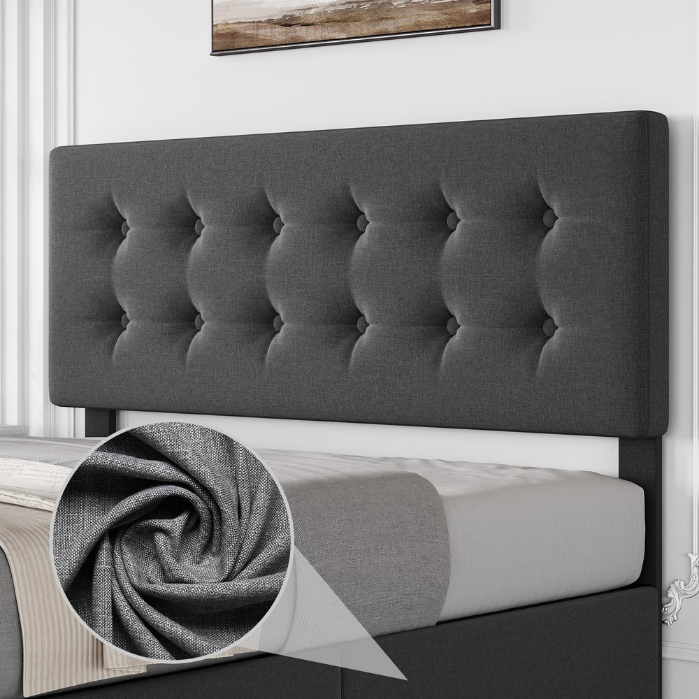 Full Size Bed Frame & Headboard Upholstered Platform w/4 Storage Drawers Modern