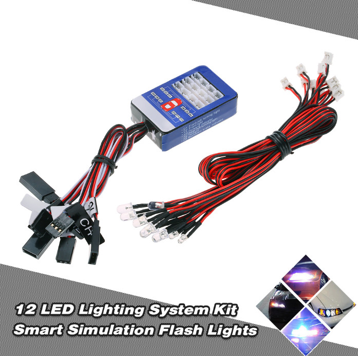 12 LED Lighting System Kit Steering Brake Smart Simulation Flash Lights for 1/10