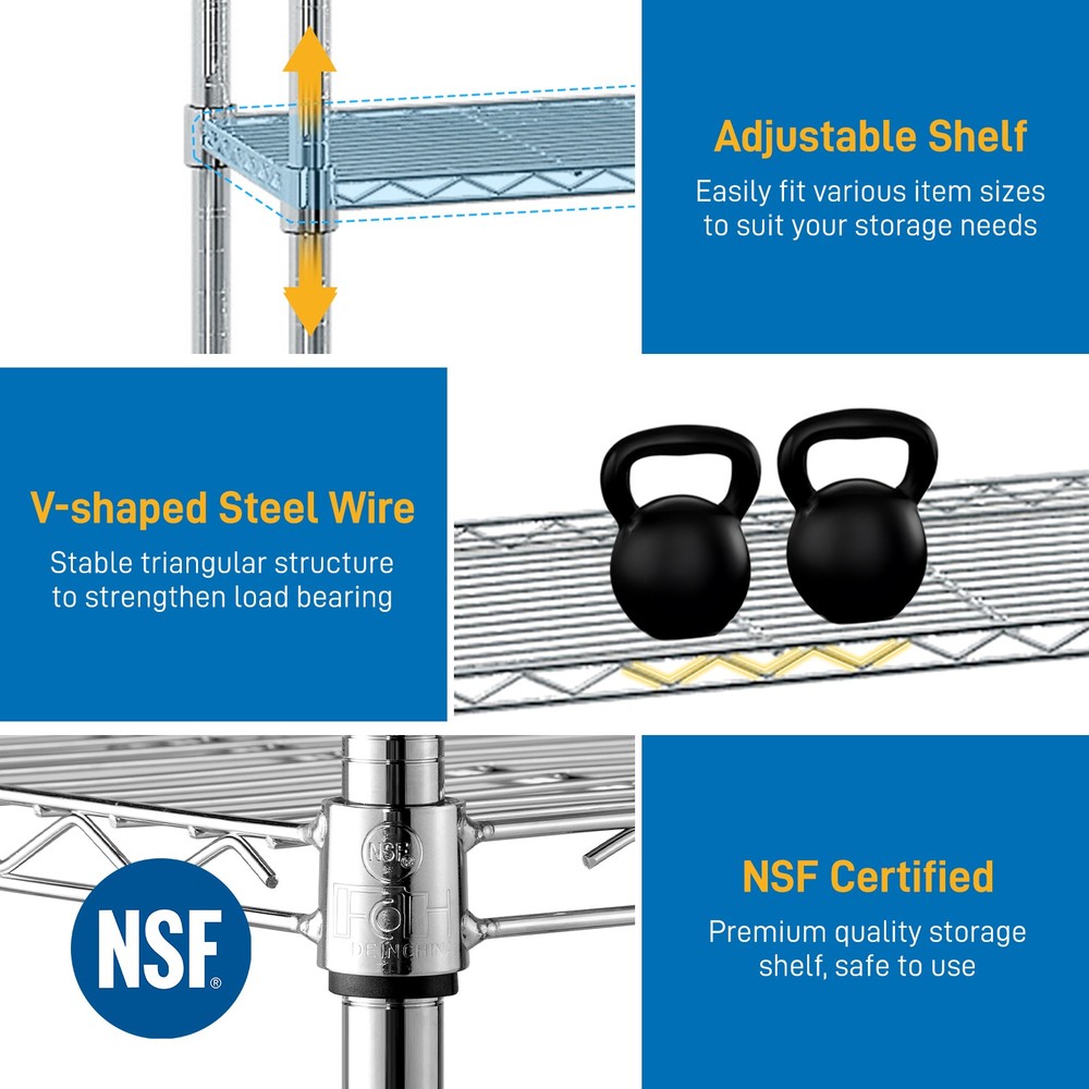 Adjustable Storage Shelves NSF Wire Shelving Unit Multiple rows Shelving