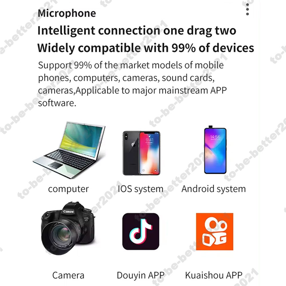 Wireless Lavalier Microphone Vlog Live Stream Mic For Phone Android iPhone ipad