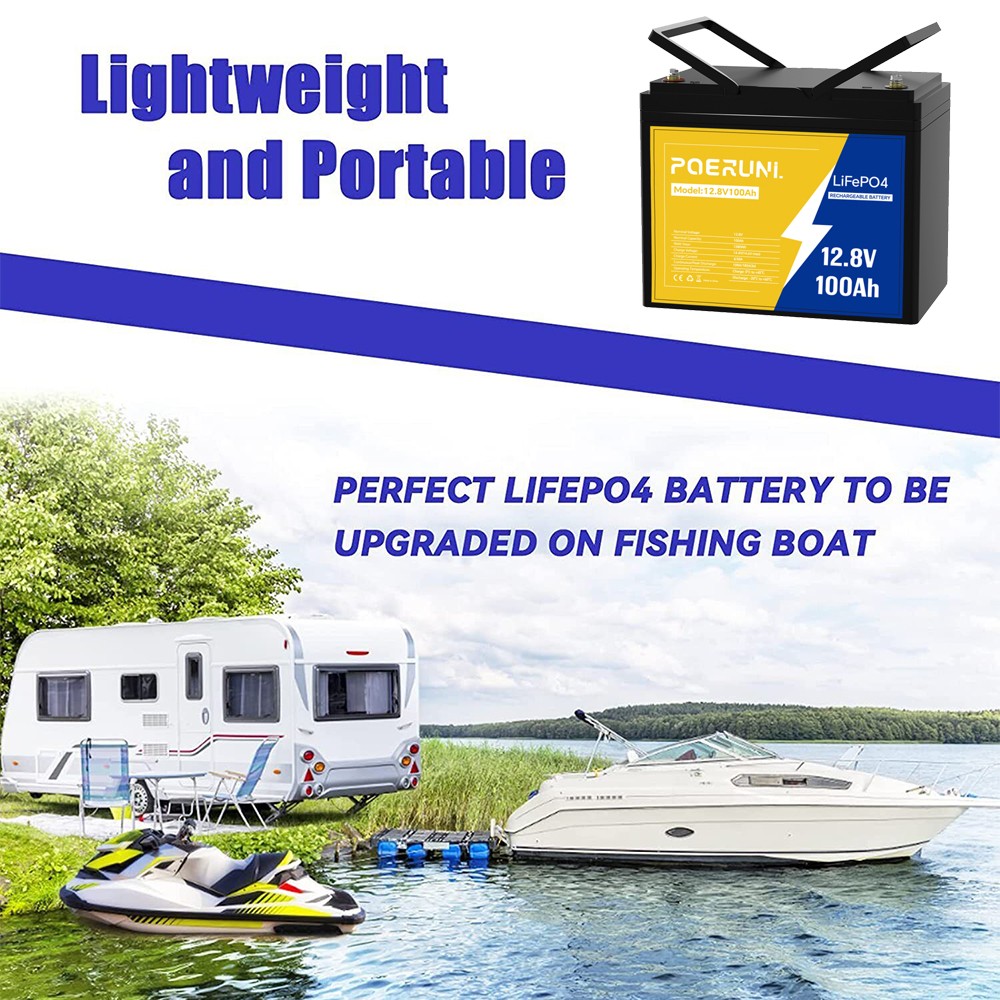 POERUNI 12V 100Ah Lithium LiFePO4 Battery 8000+ Deep Cycle for Solar RV Marine