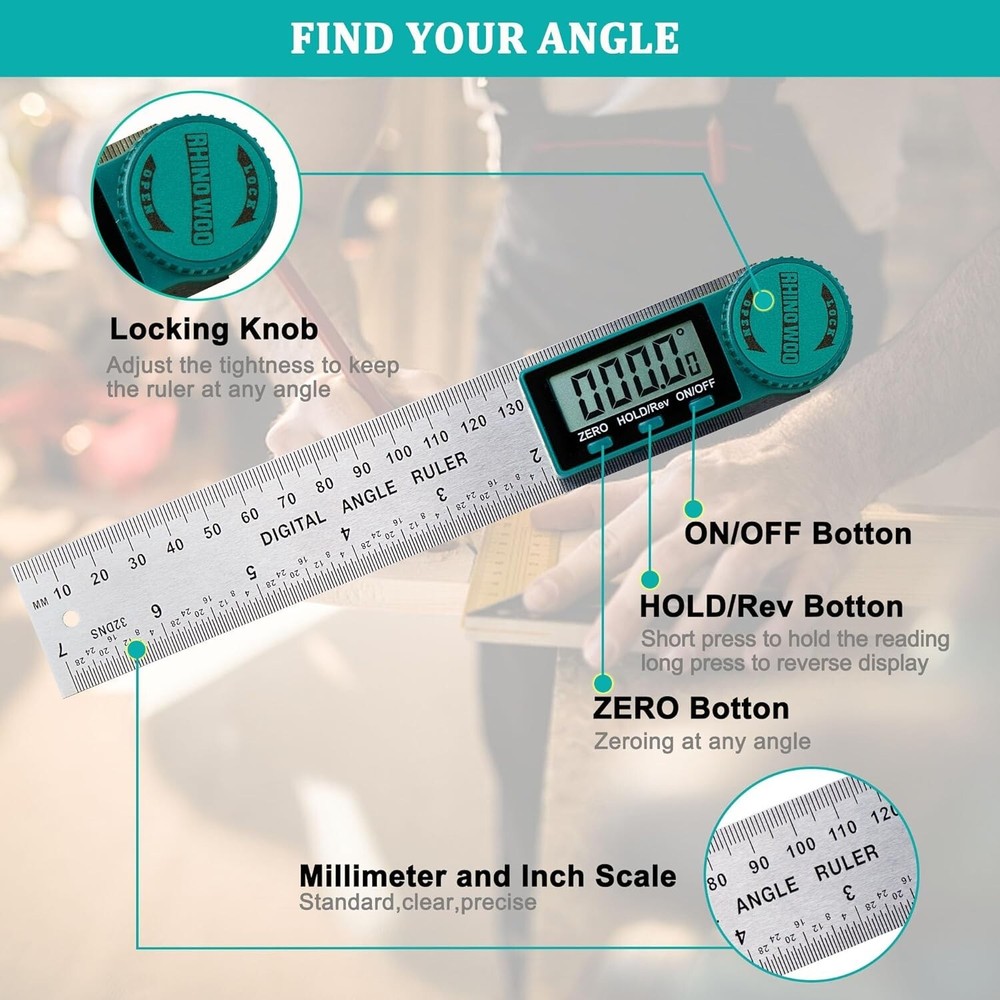Accurate Angle & Measurement Tool - Digital Protractor with 2 Included Batteries