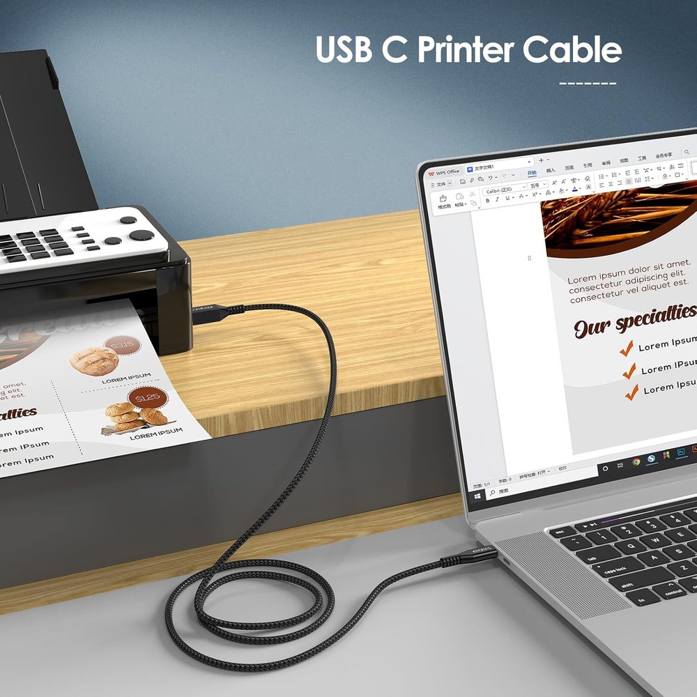 USB B to USB C Printer Cable 10 Feet, USB C Printer Cable