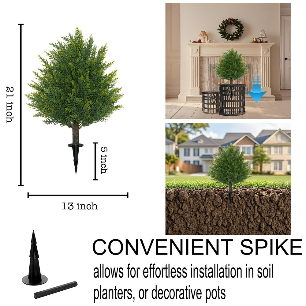 21'' Artificial Cedar Topiary Ball Trees with Ground Spike, 2 Pack Artificial...
