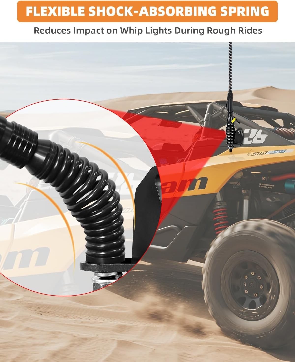 2X LED Spiral Whip Light Spring Base Mount Quick Release Antenna Kit ATV UTV RZR