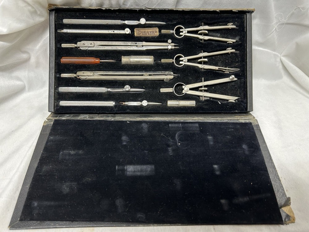 Vintage 13pc. Charvos Drafting Tool Set with Case