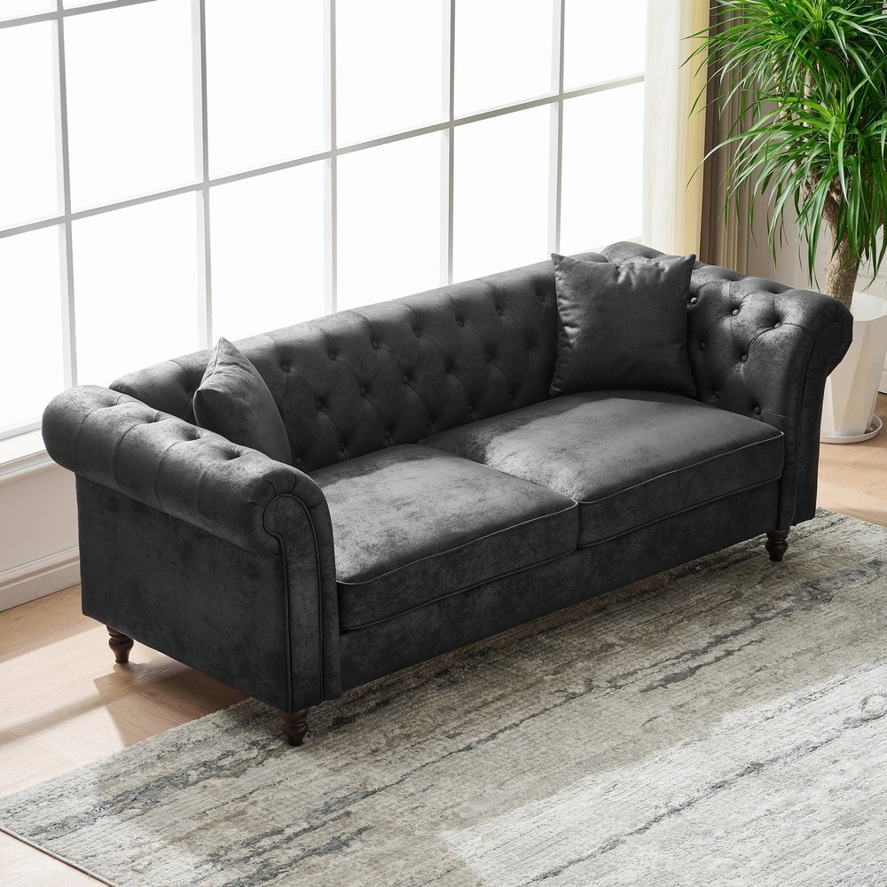 83"Chesterfield ‌tech Fabric Sofa,High-tech Fabric Roll Armrest Sofa,Upholstere