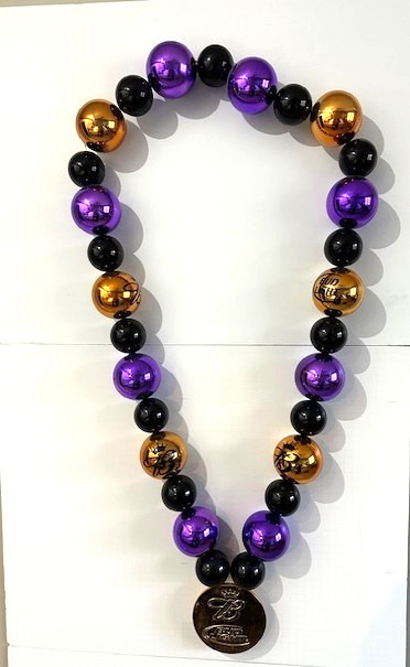 Jumbo Mardi Gras Bead Necklace Bud Light Branded Purple Black Gold 42 Inch